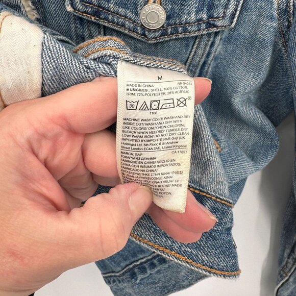 Gap Denim Trucker Jacket Womens Medium Blue Cotton Sherpa Trim Vintage - Picture 7 of 7